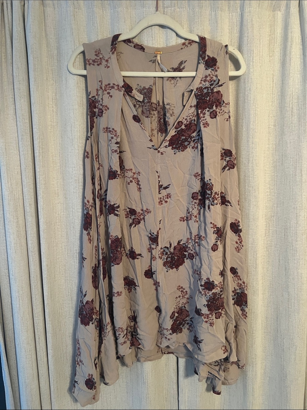 Free People Floral Sleeveless Tunic in Taupe and Burgundy